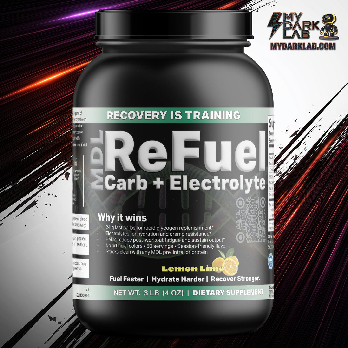 MDL ReFuel™ Carb + Electrolyte — Lemon Lime (50 Servings)