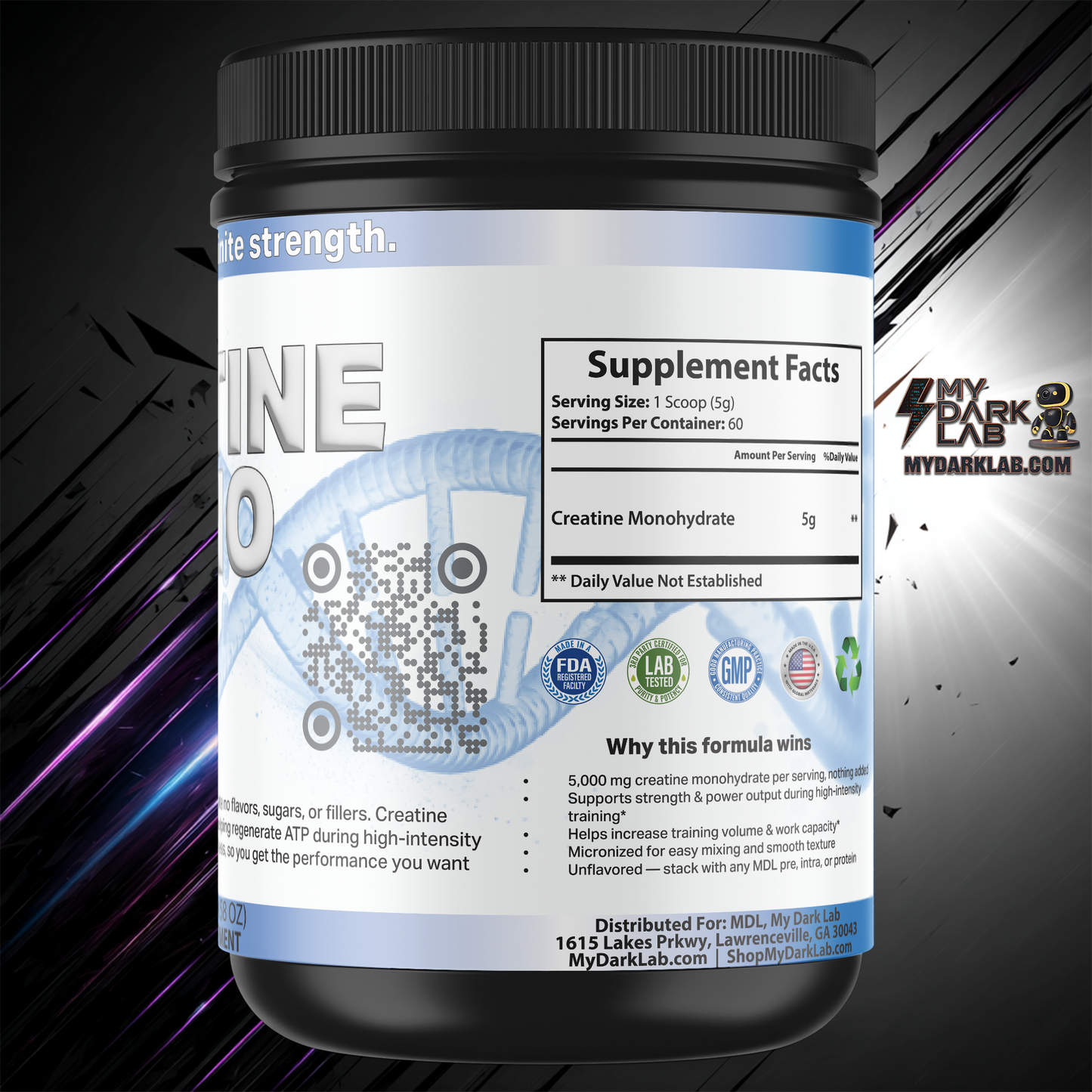 MDL Creatine Mono — Micronized Creatine Monohydrate (60 Servings)
