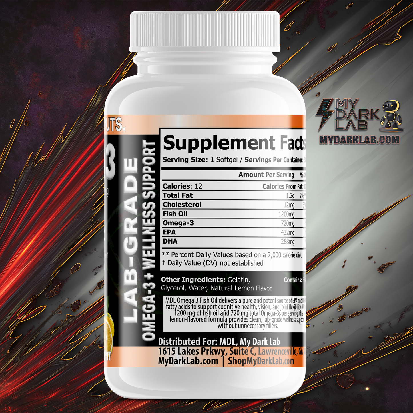 MDL Omega-3 Fish Oil — 1200 mg Fish Oil • 720 mg Omega-3s (EPA/DHA) • 60 Softgels