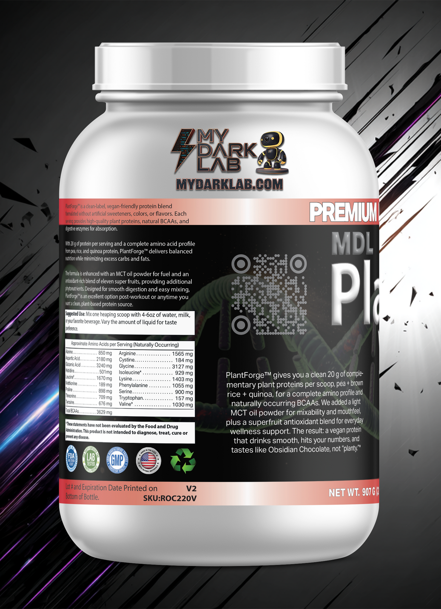 MDL PlantForge™ Vegan Protein — Obsidian Chocolate (2 lb / 28 Servings)