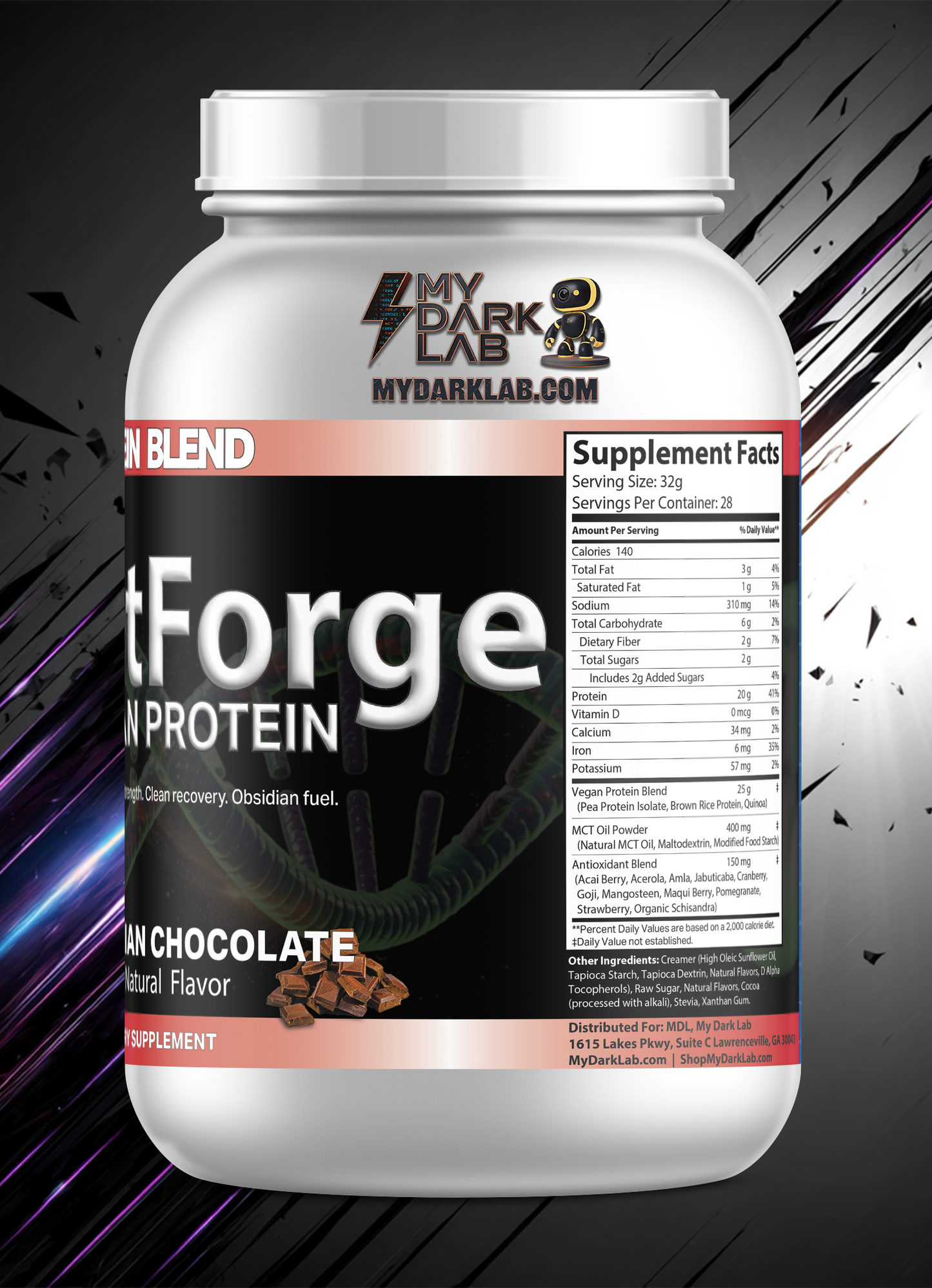 MDL PlantForge™ Vegan Protein — Obsidian Chocolate (2 lb / 28 Servings)